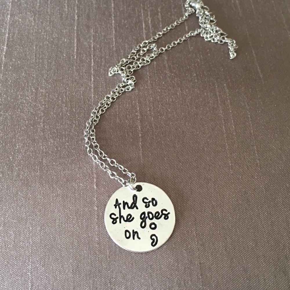 Silver Tone Semi Colon And So She Goes On Necklace NWT